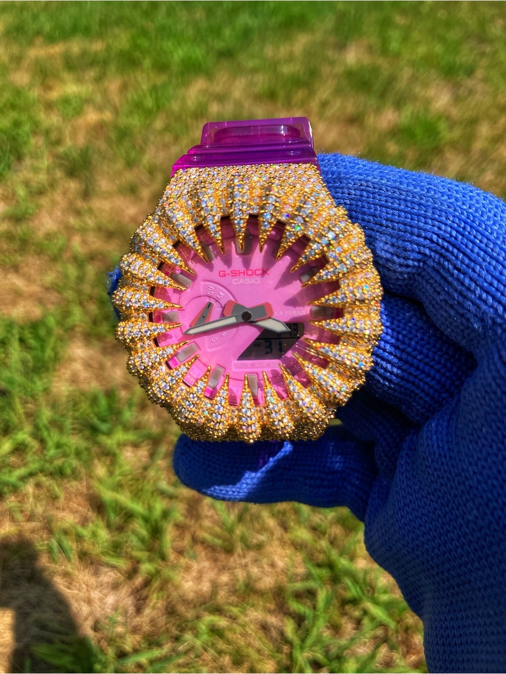 Custom G Shock Pink Ga2100 with gold bezel